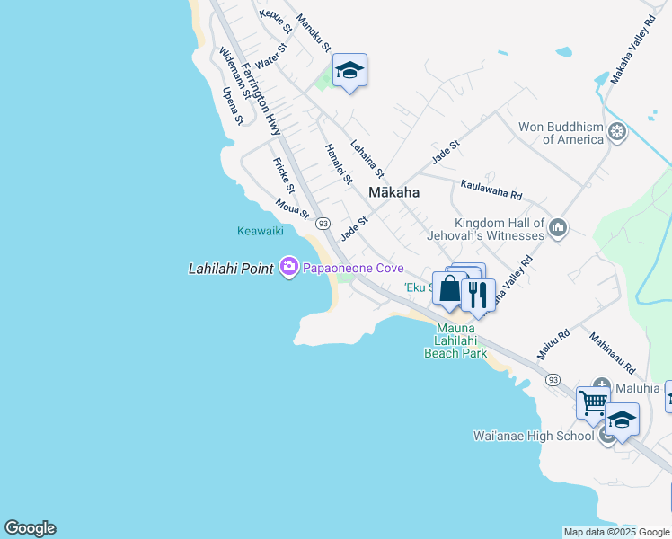 map of restaurants, bars, coffee shops, grocery stores, and more near 84-968 Farrington Highway in Waianae