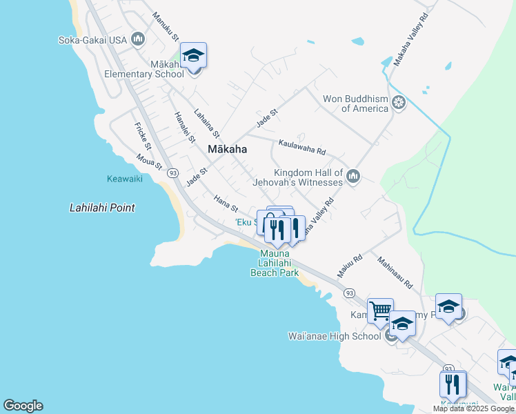 map of restaurants, bars, coffee shops, grocery stores, and more near 84-1025 Lahaina Street in Waianae
