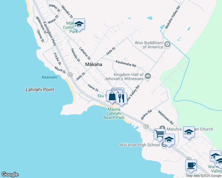 map of restaurants, bars, coffee shops, grocery stores, and more near 84-1039 Lahaina Street in Waianae