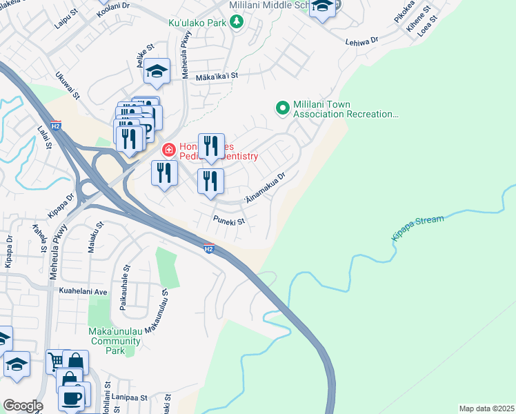 map of restaurants, bars, coffee shops, grocery stores, and more near 95-1095 Ahea Street in Mililani
