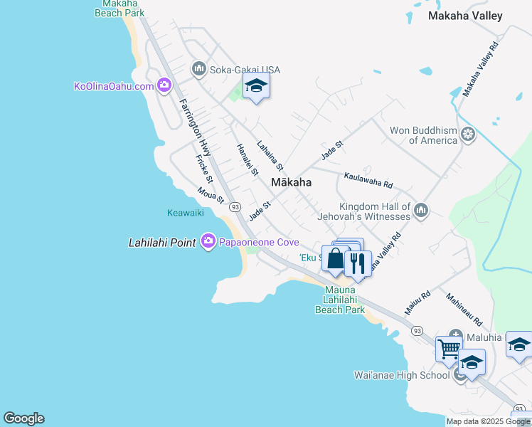 map of restaurants, bars, coffee shops, grocery stores, and more near 84-917 Hanalei Street in Waianae