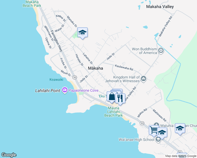 map of restaurants, bars, coffee shops, grocery stores, and more near 84-946B Hanalei Street in Waianae