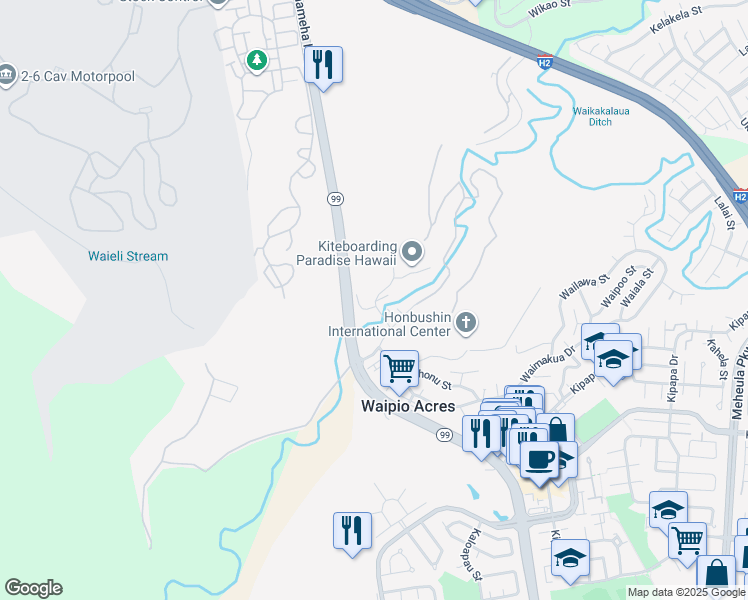 map of restaurants, bars, coffee shops, grocery stores, and more near 95-2052 Waikalani Place in Mililani