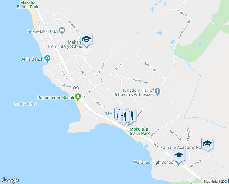 map of restaurants, bars, coffee shops, grocery stores, and more near 84-980 Lahaina Street in Waianae