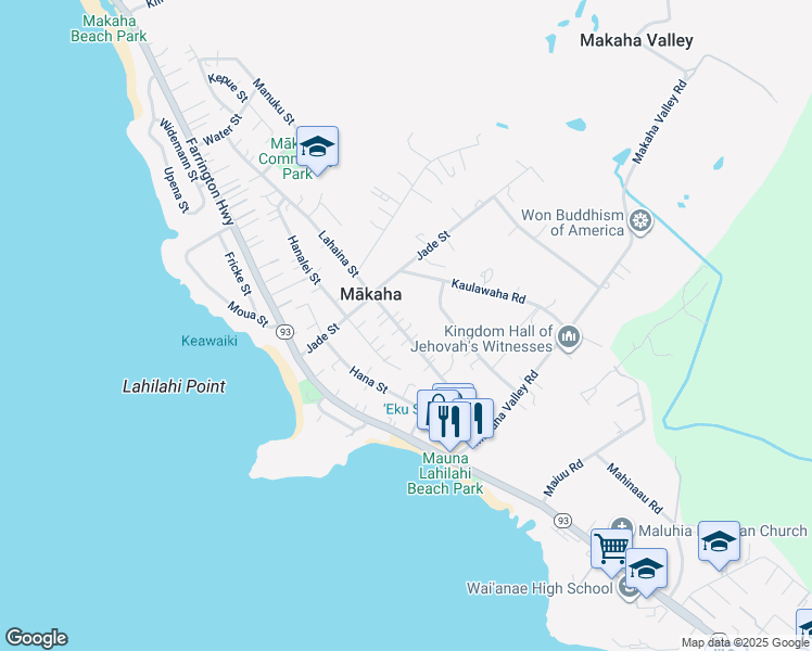 map of restaurants, bars, coffee shops, grocery stores, and more near 84-980 Lahaina Street in Waianae