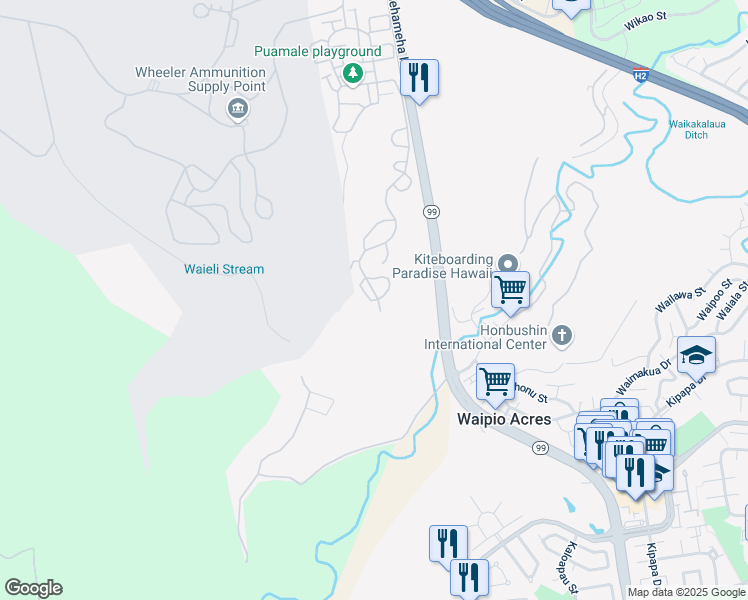 map of restaurants, bars, coffee shops, grocery stores, and more near 2804 Kahana Street in Wahiawa
