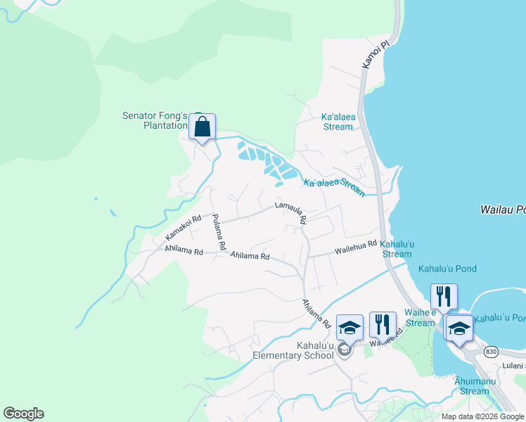 map of restaurants, bars, coffee shops, grocery stores, and more near Lamaula Road & Lamalama Place in Kaneohe