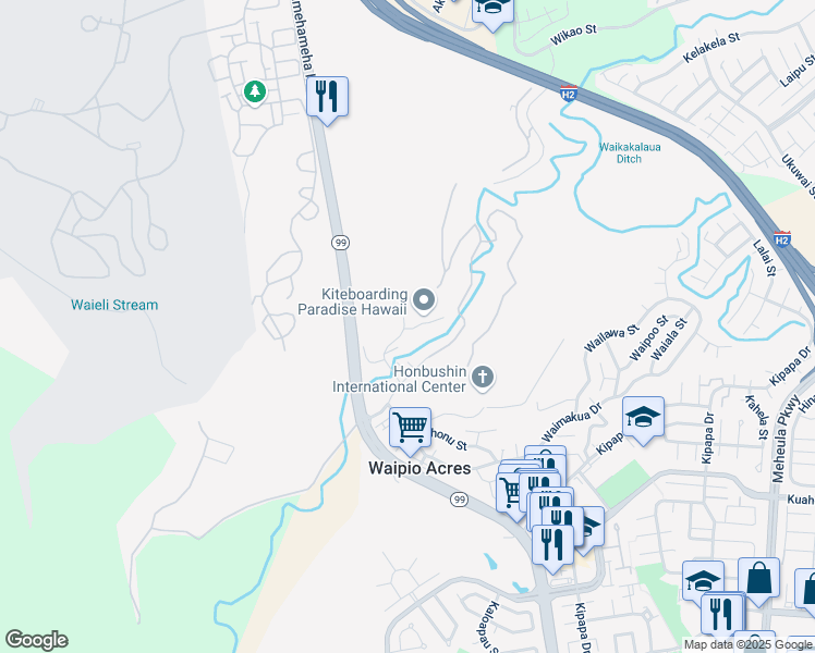 map of restaurants, bars, coffee shops, grocery stores, and more near 95-2055 Waikalani Place in Mililani