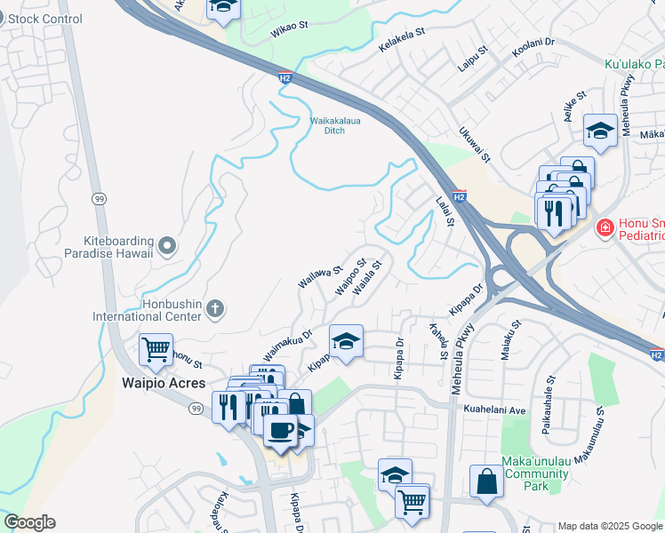 map of restaurants, bars, coffee shops, grocery stores, and more near 95-236 Wailawa Street in Mililani