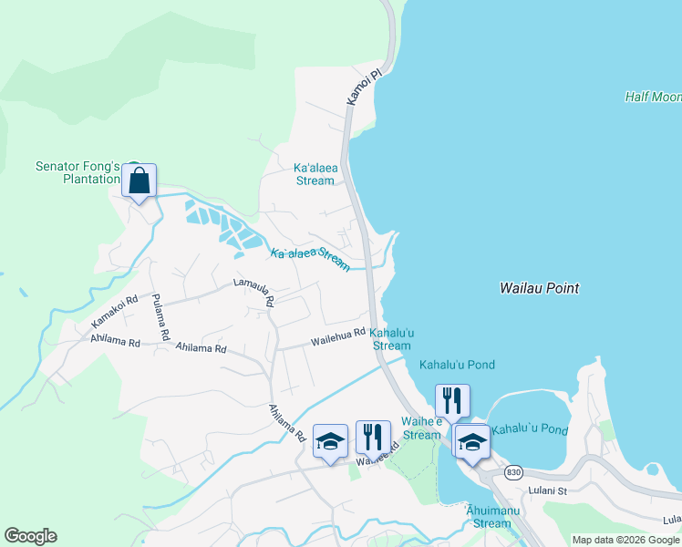 map of restaurants, bars, coffee shops, grocery stores, and more near 47-722 Kamehameha Highway in Kaneohe
