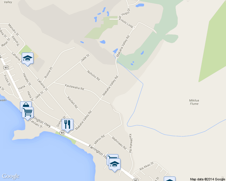 map of restaurants, bars, coffee shops, grocery stores, and more near 84-461 Makaha Valley Road in Waianae