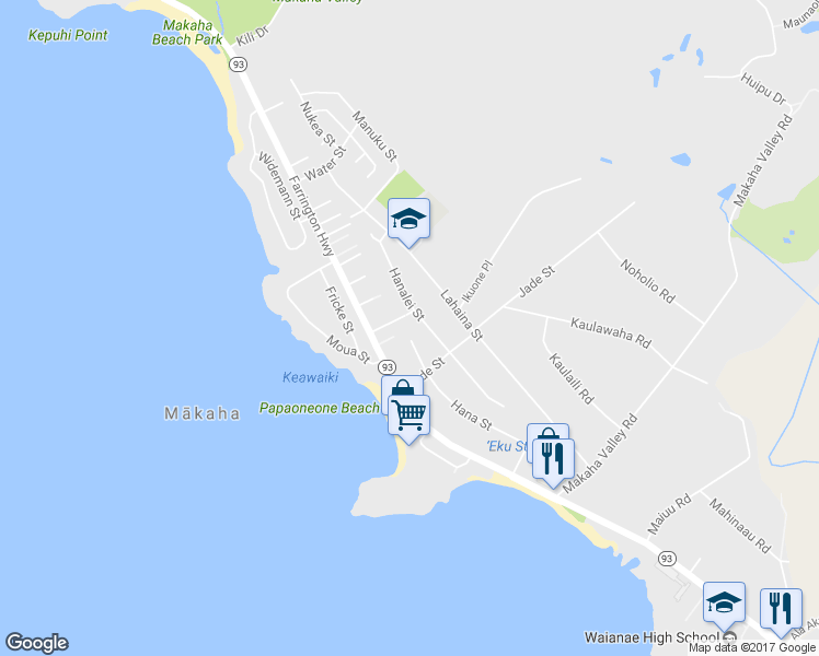 map of restaurants, bars, coffee shops, grocery stores, and more near 84-837 Hanalei Street in Waianae