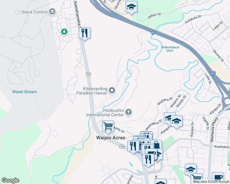 map of restaurants, bars, coffee shops, grocery stores, and more near 95-2051 Waikalani Place in Mililani