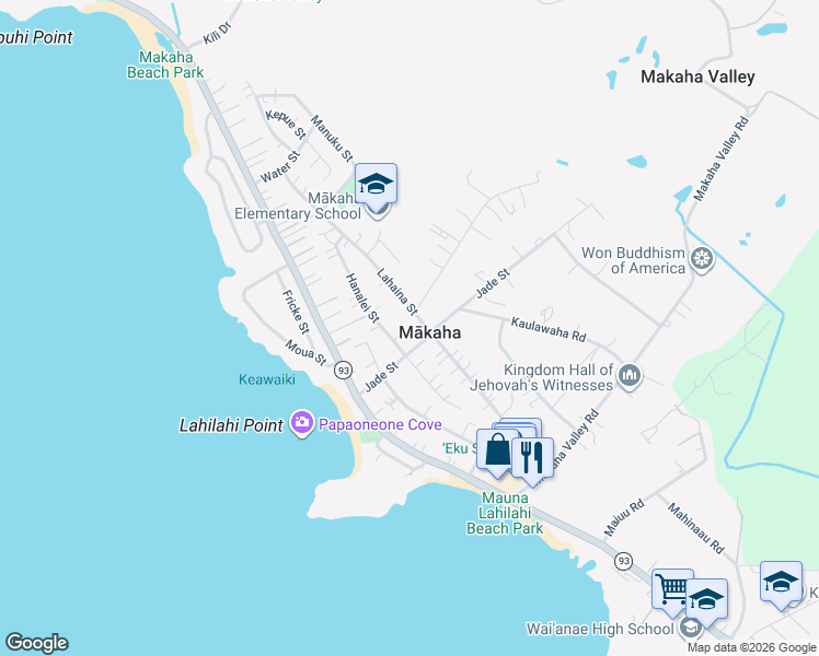 map of restaurants, bars, coffee shops, grocery stores, and more near 84-875 Lahaina Street in Waianae