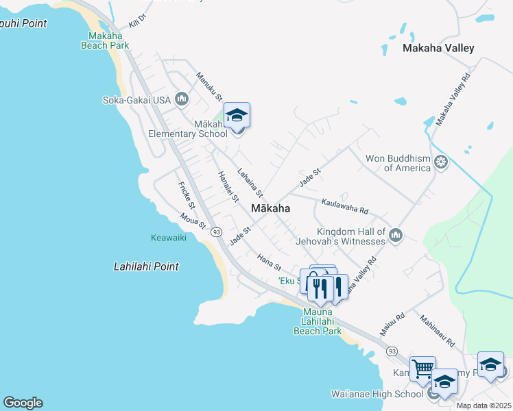 map of restaurants, bars, coffee shops, grocery stores, and more near 84-875 Lahaina Street in Waianae