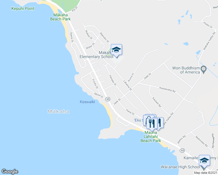 map of restaurants, bars, coffee shops, grocery stores, and more near 84-837 Hanalei Street in Waianae
