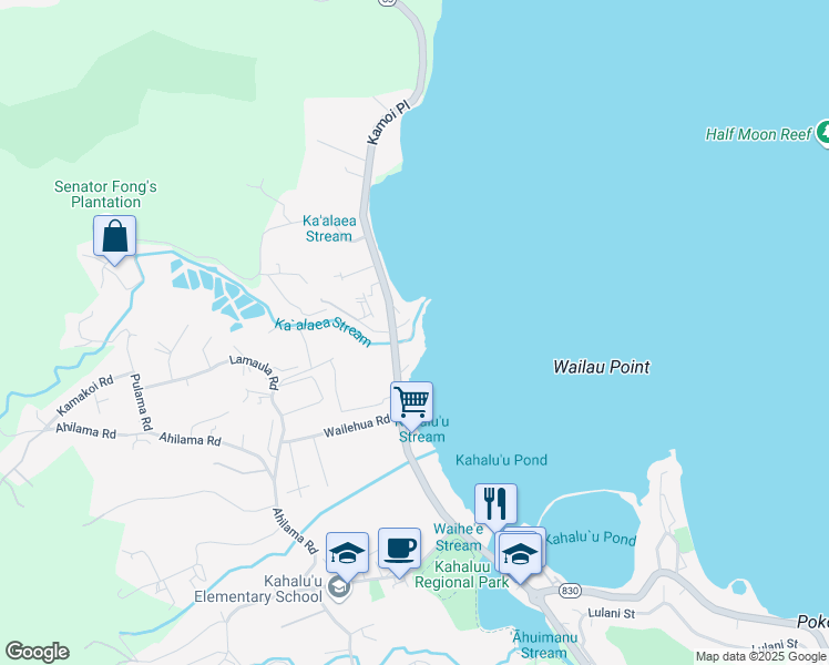 map of restaurants, bars, coffee shops, grocery stores, and more near in Kahaluu