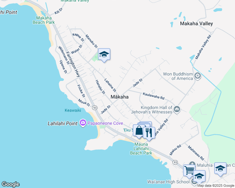 map of restaurants, bars, coffee shops, grocery stores, and more near 84-875 Lahaina Street in Waianae