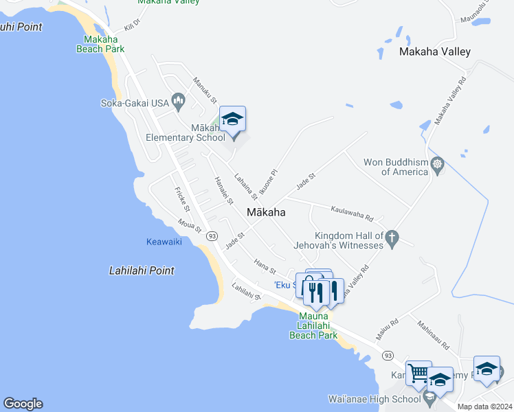 map of restaurants, bars, coffee shops, grocery stores, and more near 84-871 Lahaina Street in Waianae