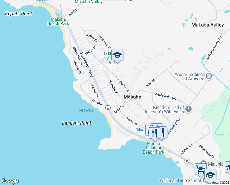 map of restaurants, bars, coffee shops, grocery stores, and more near 84-837 Hanalei Street in Waianae