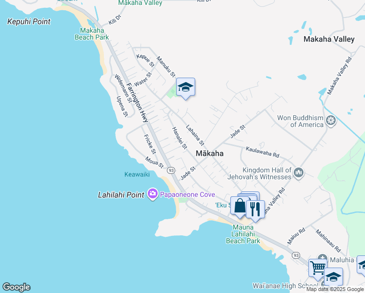 map of restaurants, bars, coffee shops, grocery stores, and more near 84-837 Hanalei Street in Waianae