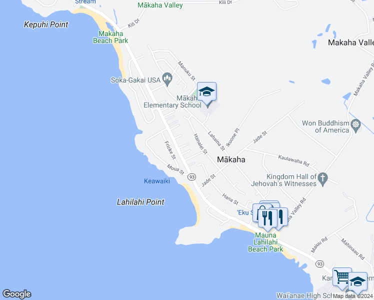 map of restaurants, bars, coffee shops, grocery stores, and more near 84-834 Farrington Highway in Waianae