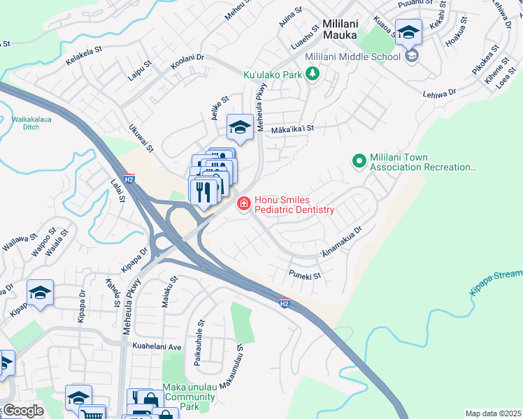 map of restaurants, bars, coffee shops, grocery stores, and more near 95-1509 ʻĀinamakua Drive in Mililani