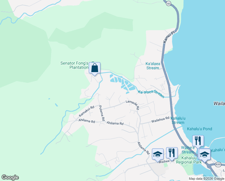 map of restaurants, bars, coffee shops, grocery stores, and more near 47-740 Lamaula Place in Kaneohe