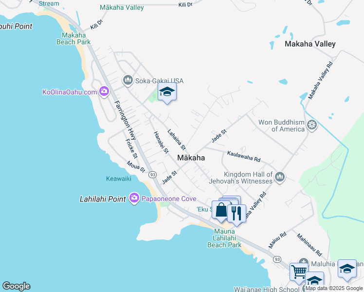 map of restaurants, bars, coffee shops, grocery stores, and more near 84-832 Lahaina Street in Waianae