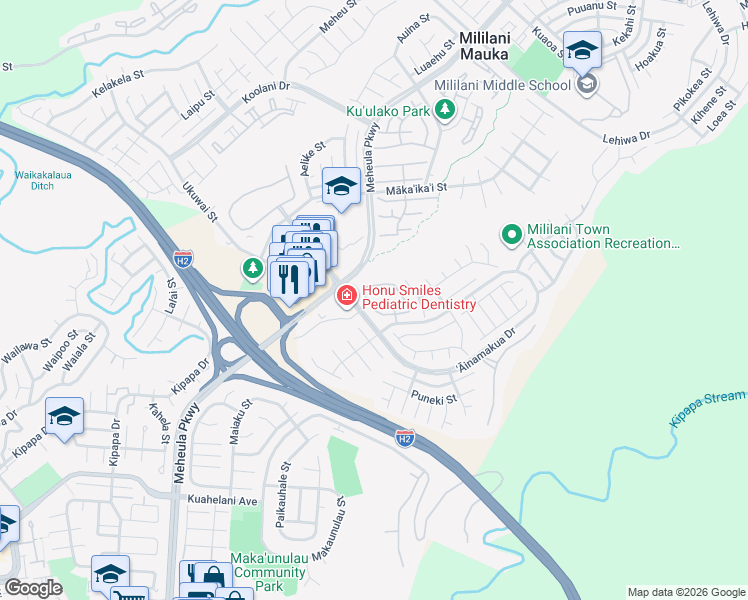 map of restaurants, bars, coffee shops, grocery stores, and more near 95-1499 ʻĀinamakua Drive in Mililani