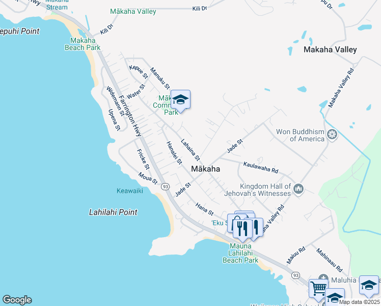 map of restaurants, bars, coffee shops, grocery stores, and more near 84-832 Lahaina Street in Waianae