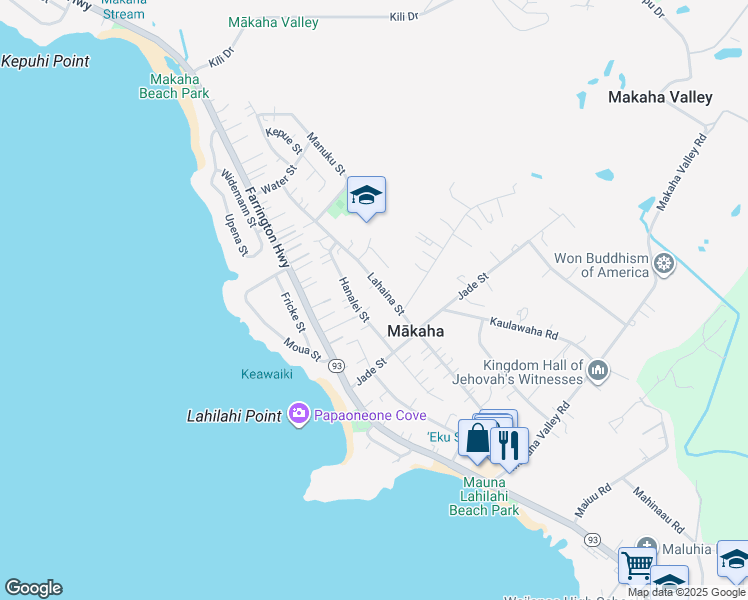 map of restaurants, bars, coffee shops, grocery stores, and more near 84-804A Hanalei Street in Waianae