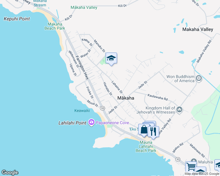 map of restaurants, bars, coffee shops, grocery stores, and more near 84-804A Hanalei Street in Waianae