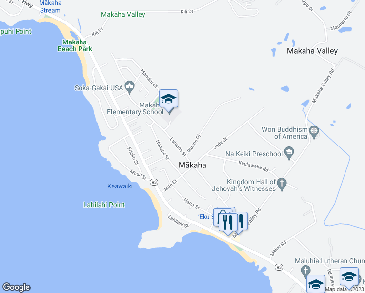 map of restaurants, bars, coffee shops, grocery stores, and more near 84-832 Lahaina Street in Waianae