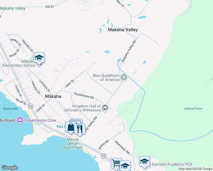 map of restaurants, bars, coffee shops, grocery stores, and more near 84-1036 Noholio Road in Waianae