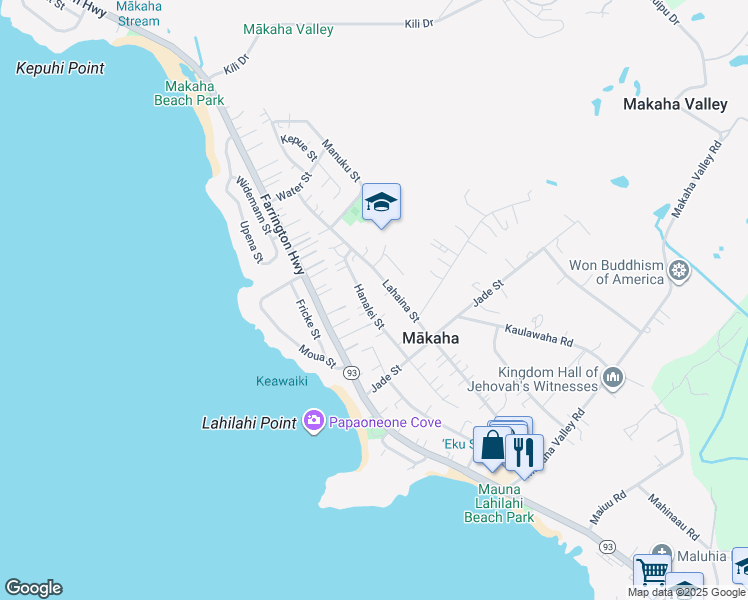 map of restaurants, bars, coffee shops, grocery stores, and more near 84-804A Hanalei Street in Waianae