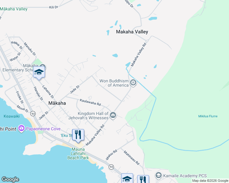 map of restaurants, bars, coffee shops, grocery stores, and more near 84-1036 Noholio Road in Waianae