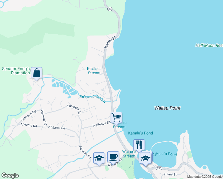 map of restaurants, bars, coffee shops, grocery stores, and more near 47-745 Kamehameha Highway in Kaneohe