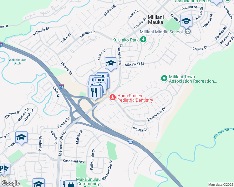 map of restaurants, bars, coffee shops, grocery stores, and more near 95-1509 ʻĀinamakua Drive in Mililani