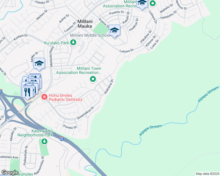 map of restaurants, bars, coffee shops, grocery stores, and more near 95-1041 Alakaina Street in Mililani