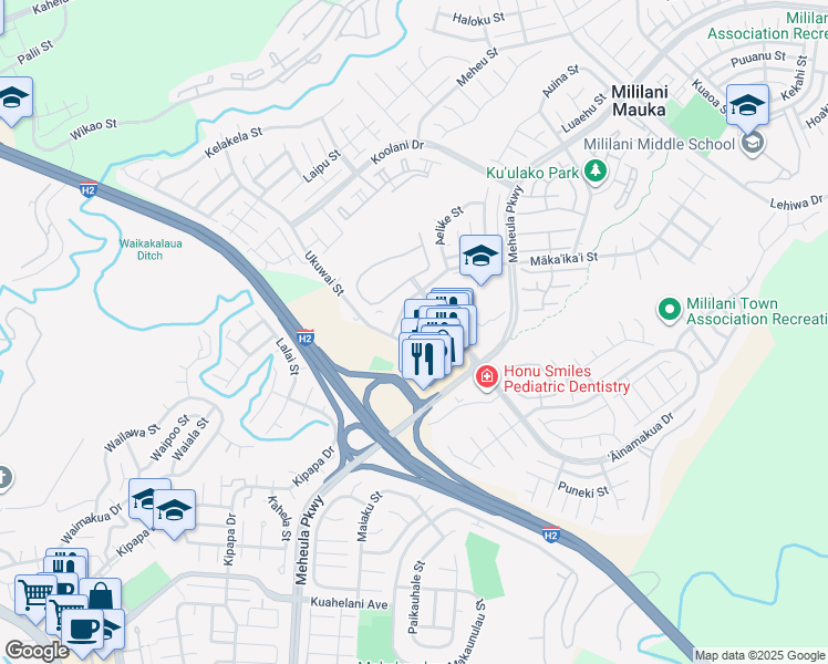 map of restaurants, bars, coffee shops, grocery stores, and more near 95-1045 ʻĀinamakua Drive in Mililani