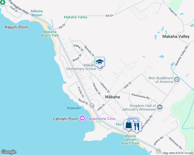 map of restaurants, bars, coffee shops, grocery stores, and more near 84-754 Lahaina Street in Waianae