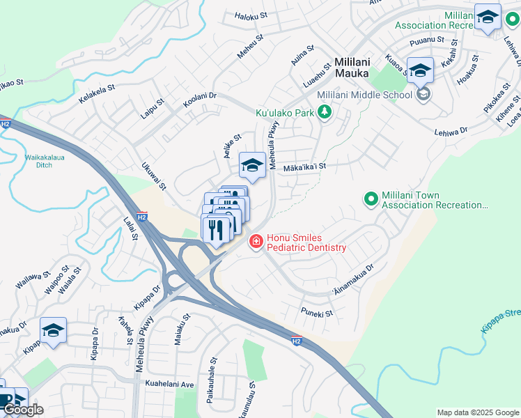 map of restaurants, bars, coffee shops, grocery stores, and more near 95-1050 ʻĀinamakua Drive in Mililani