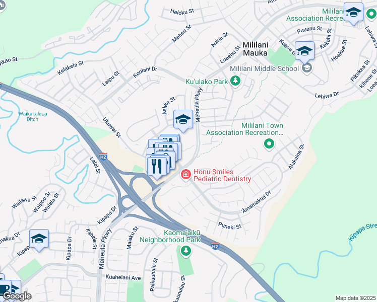 map of restaurants, bars, coffee shops, grocery stores, and more near 95-1050 ʻĀinamakua Drive in Mililani