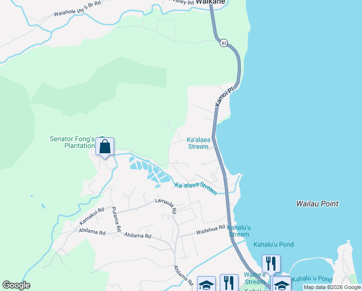 map of restaurants, bars, coffee shops, grocery stores, and more near 47-162 Pulama Road in Kaneohe