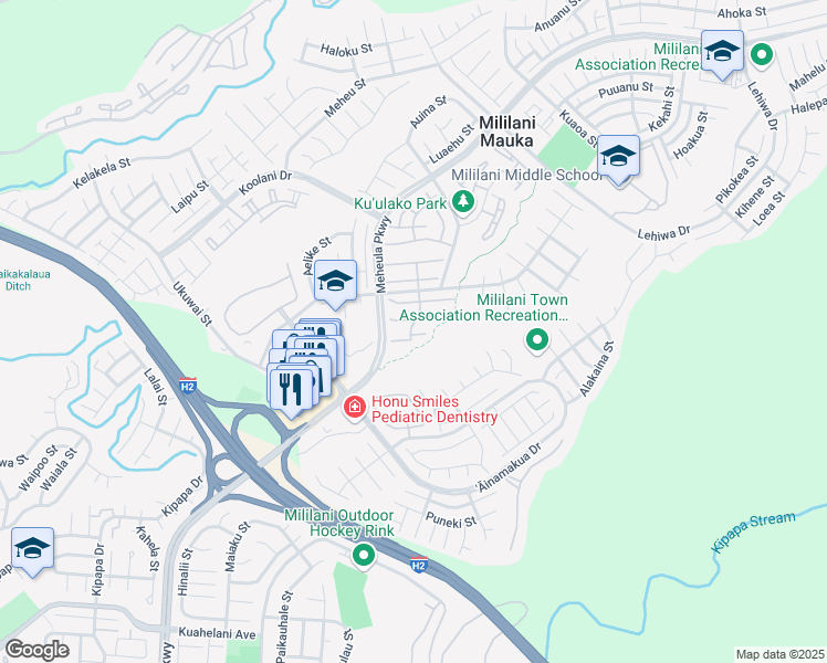 map of restaurants, bars, coffee shops, grocery stores, and more near 95-1169 Makaikai Street in Mililani