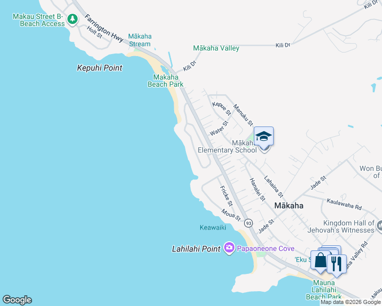 map of restaurants, bars, coffee shops, grocery stores, and more near 84-649 Upena Street in Waianae