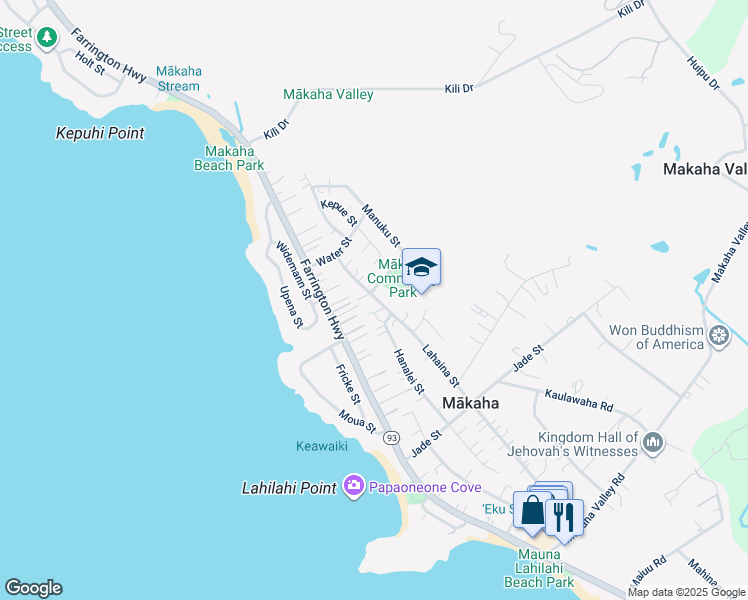 map of restaurants, bars, coffee shops, grocery stores, and more near in Mākaha