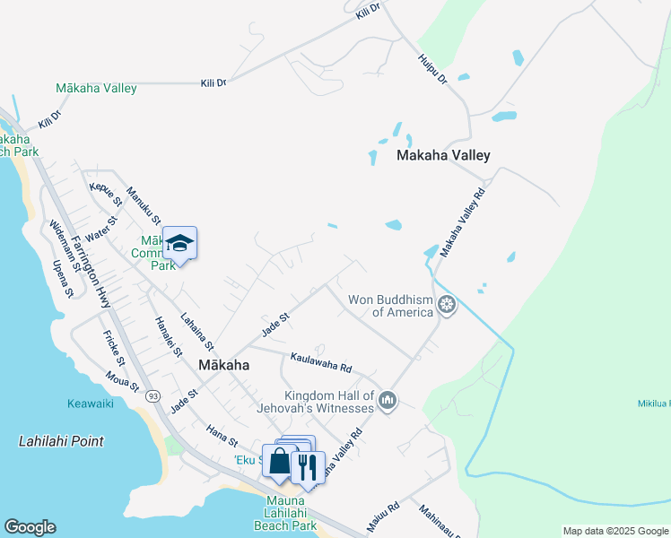 map of restaurants, bars, coffee shops, grocery stores, and more near 84-444 Jade Street in Waianae