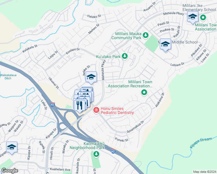 map of restaurants, bars, coffee shops, grocery stores, and more near 95-1149 Makaikai Street in Mililani